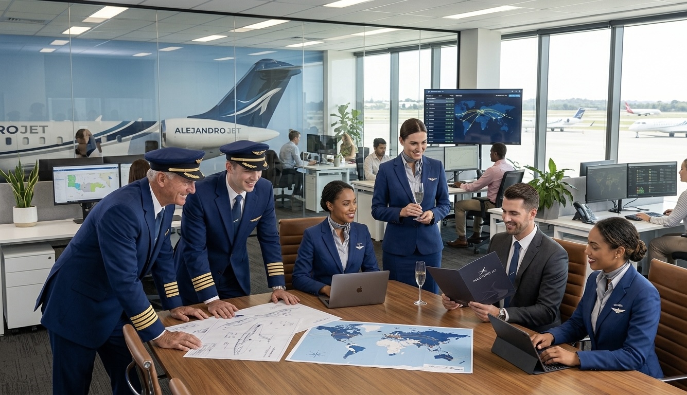 ALEJANDROJET operations team reviewing the day's schedule
